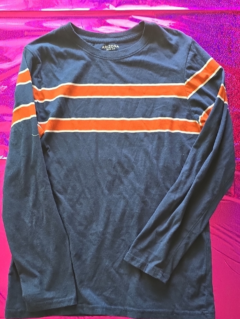 Arizona Jean Company Navy Blue Long Sleeve Tee with Orange Stripes